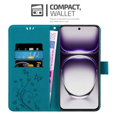 Oppo Reno 12 lommebokdeksel Blomster (Blå)