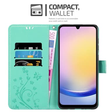 Samsung Galaxy A26 lommebokdeksel Blomster (Turkis)