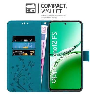 Oppo Reno 12 FS lommebokdeksel Blomster (Blå)