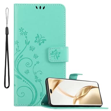 Honor 200 Pro lommebokdeksel Blomster (Turkis)