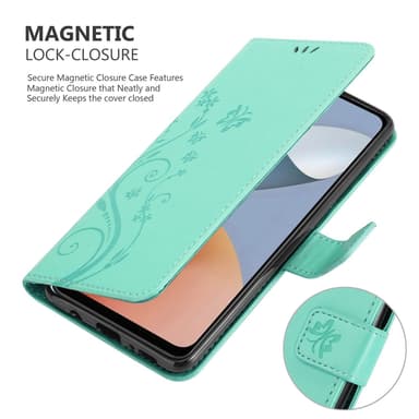 ZTE Blade A54 lommebokdeksel Blomster (Turkis)