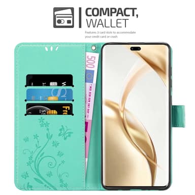 Honor 200 Pro lommebokdeksel Blomster (Turkis)
