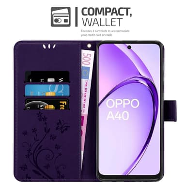 Oppo A40 lommebokdeksel Blomster (Lilla)