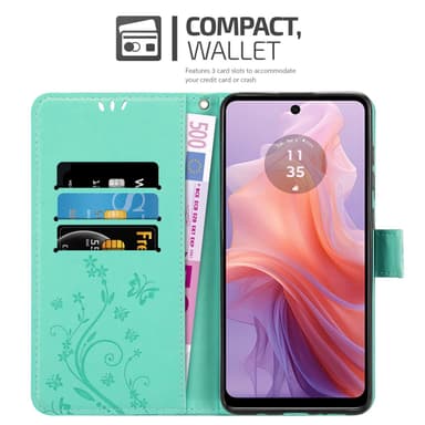 Motorola Moto E14 lommebokdeksel Blomster (Turkis)