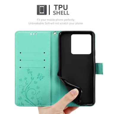 Xiaomi 14T lommebokdeksel Blomster (Turkis)