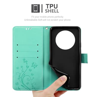 Realme 13 Pro 5G lommebokdeksel Blomster (Turkis)