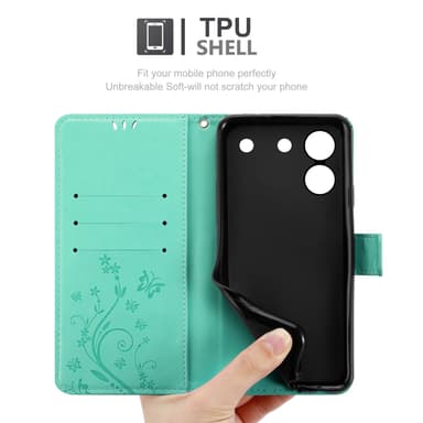 ZTE Blade A54 lommebokdeksel Blomster (Turkis)
