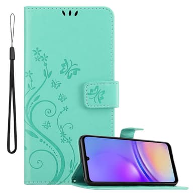 Samsung Galaxy A06 lommebokdeksel Blomster (Turkis)