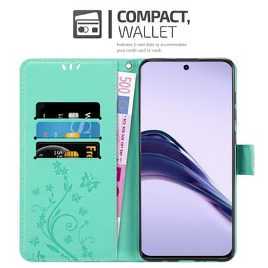 Realme 13 Pro 5G lommebokdeksel Blomster (Turkis)