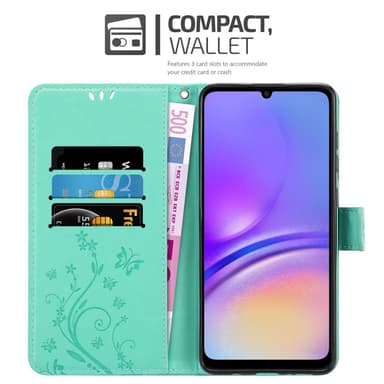 Samsung Galaxy A06 lommebokdeksel Blomster (Turkis)