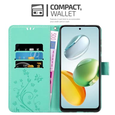 Honor 200 Smart lommebokdeksel Blomster (Turkis)