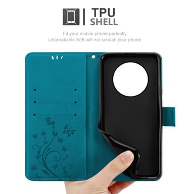 ZTE Blade A73 5G lommebokdeksel Blomster (Blå)