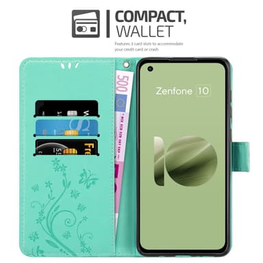 Asus Zenfone 10 lommebokdeksel Blomster (Turkis)