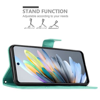ZTE Blade A75 4G lommebokdeksel Blomster (Turkis)