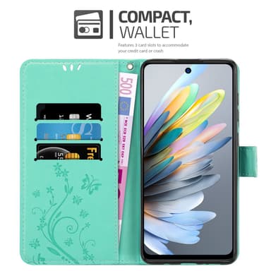 ZTE Blade A75 4G lommebokdeksel Blomster (Turkis)