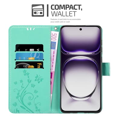 Oppo Reno 12 lommebokdeksel Blomster (Turkis)