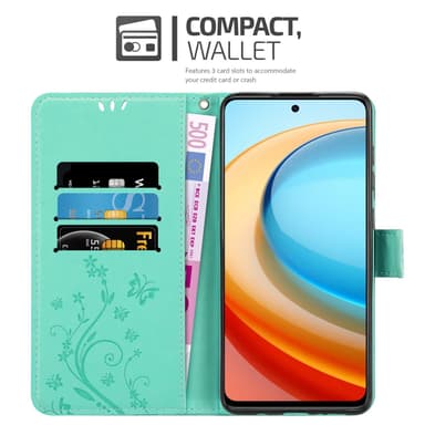 ZTE Blade A75 5G lommebokdeksel Blomster (Turkis)