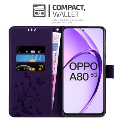 Oppo A80 lommebokdeksel Blomster (Lilla)