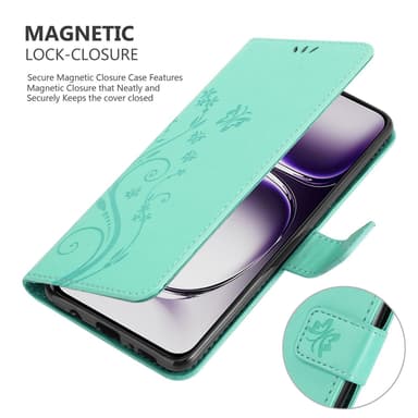 Oppo Reno 12 lommebokdeksel Blomster (Turkis)