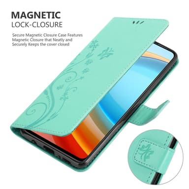 ZTE Blade A75 5G lommebokdeksel Blomster (Turkis)