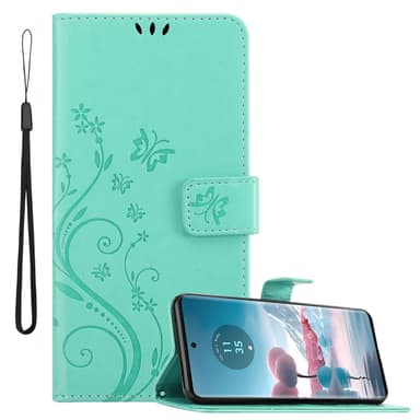 Motorola Edge 40 Neo lommebokdeksel Blomster (Turkis)
