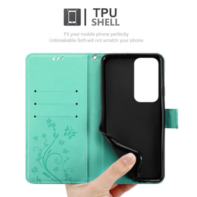 Oppo Reno 12 lommebokdeksel Blomster (Turkis)