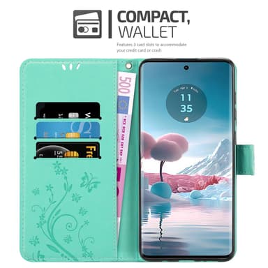 Motorola Edge 40 Neo lommebokdeksel Blomster (Turkis)