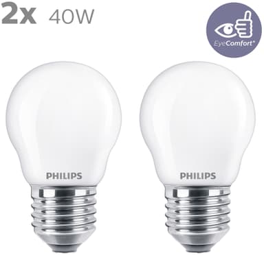 Philips Classic P45 LED pære 4W E27 (2 pk) (varmhvit)