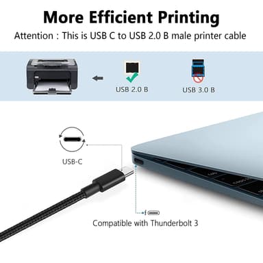 NÖRDIC USB-C 2.0 til USB 2.0 B datakabel 3m USB-skriverkabel