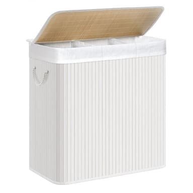 3 romers skittentøyskurv med bambuslokk - 150 liter - Hvit