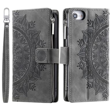 For iPhone 16e  Lommebok Deksel Shell Mandala Blomstermønster