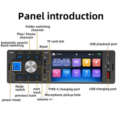 Bilstereo M-60 4,1-tommers HD Touchscreen MP5 Bluetooth Dual USB Reverse Image Player