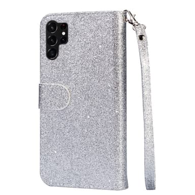 For Samsung Galaxy S25 Ultra Stående Glitterdeksel med Glidelåslomme - Sølv