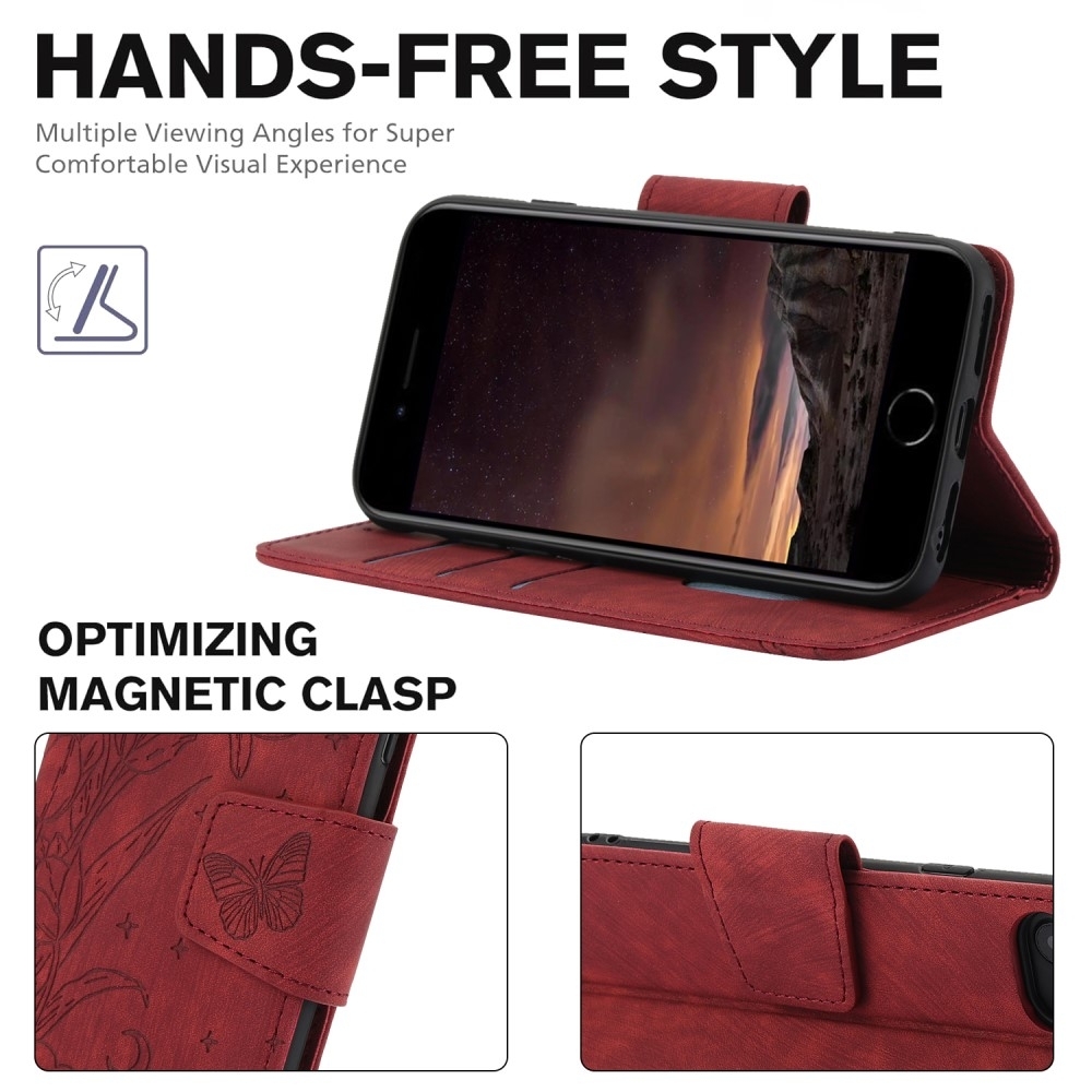 For iPhone 16e Etui Sommerfugl Blomst Ripebestandig Telefondeksel