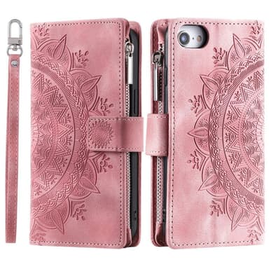 For iPhone 16e  Lommebok Deksel Shell Mandala Blomstermønster