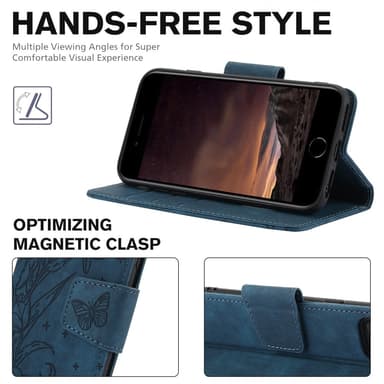 For iPhone 16e Etui Sommerfugl Blomst Ripebestandig Telefondeksel