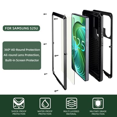 Samsung Galaxy S25 Ultra Heavy Duty silikon + metalldeksel Shell + herdet glass