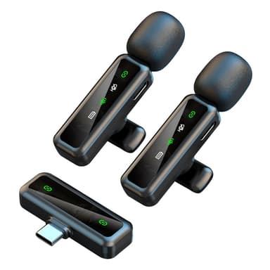 Trådløs Lavalier Mikrofon Støyreduksjon 2 sendere + 1 mottaker - USB-C