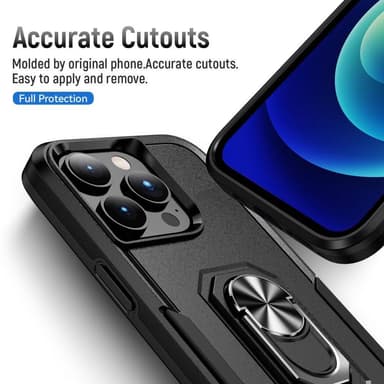 iPhone 14 Pro Hybrid Deksel Med Fingerring & Metallplate - Svart