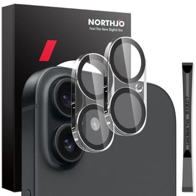 NORTHJO 2-Pack kameralinsedeksel til iPhone 16/16 Plus, herdet glass