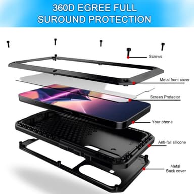 Samsung Galaxy S25+ (Plus) Heavy Duty silikon + metalldeksel Shell + herdet glass