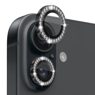 NORTHJO kameralinsedeksel med rhinestone til iPhone 16/16 Plus, herdet glass - svart
