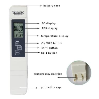 3-i-1 digital detektortest for vannkvalitet LCD TDS EC TEMP testpenn