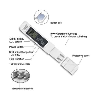 3-i-1 digital detektortest for vannkvalitet LCD TDS EC TEMP testpenn