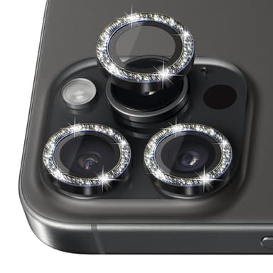 NORTHJO kameralinsedeksel med glitter for iPhone 16 Pro/16 Pro Max, herdet glass og metall - svart