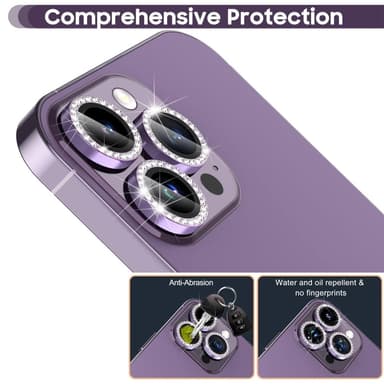 For iPhone 16 Pro 16 Pro Max kameralinsedeksel herdet glass+metallring - lilla
