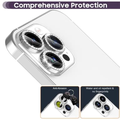 For iPhone 16 Pro 16 Pro Max kameralinsedeksel herdet glass+metallring - sølv