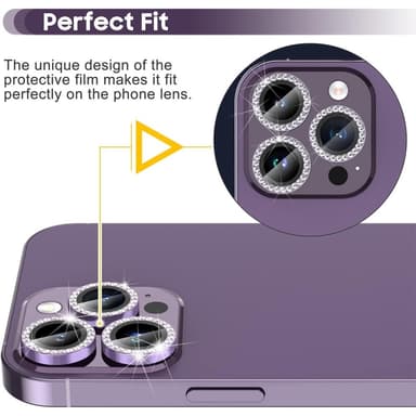 For iPhone 16 Pro 16 Pro Max kameralinsedeksel herdet glass+metallring - lilla