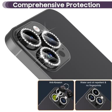For iPhone 16 Pro 16 Pro Max kameralinsedeksel herdet glass+metallring - svart