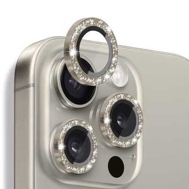 NORTHJO kameralinsedeksel med glitter til iPhone 16 Pro/16 Pro Max, herdet glass og metall
